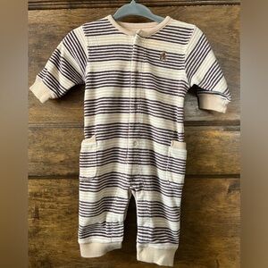GAP Baby | Plush Striped One Piece in Brown + Cream with Side Pockets (0-3 mon)